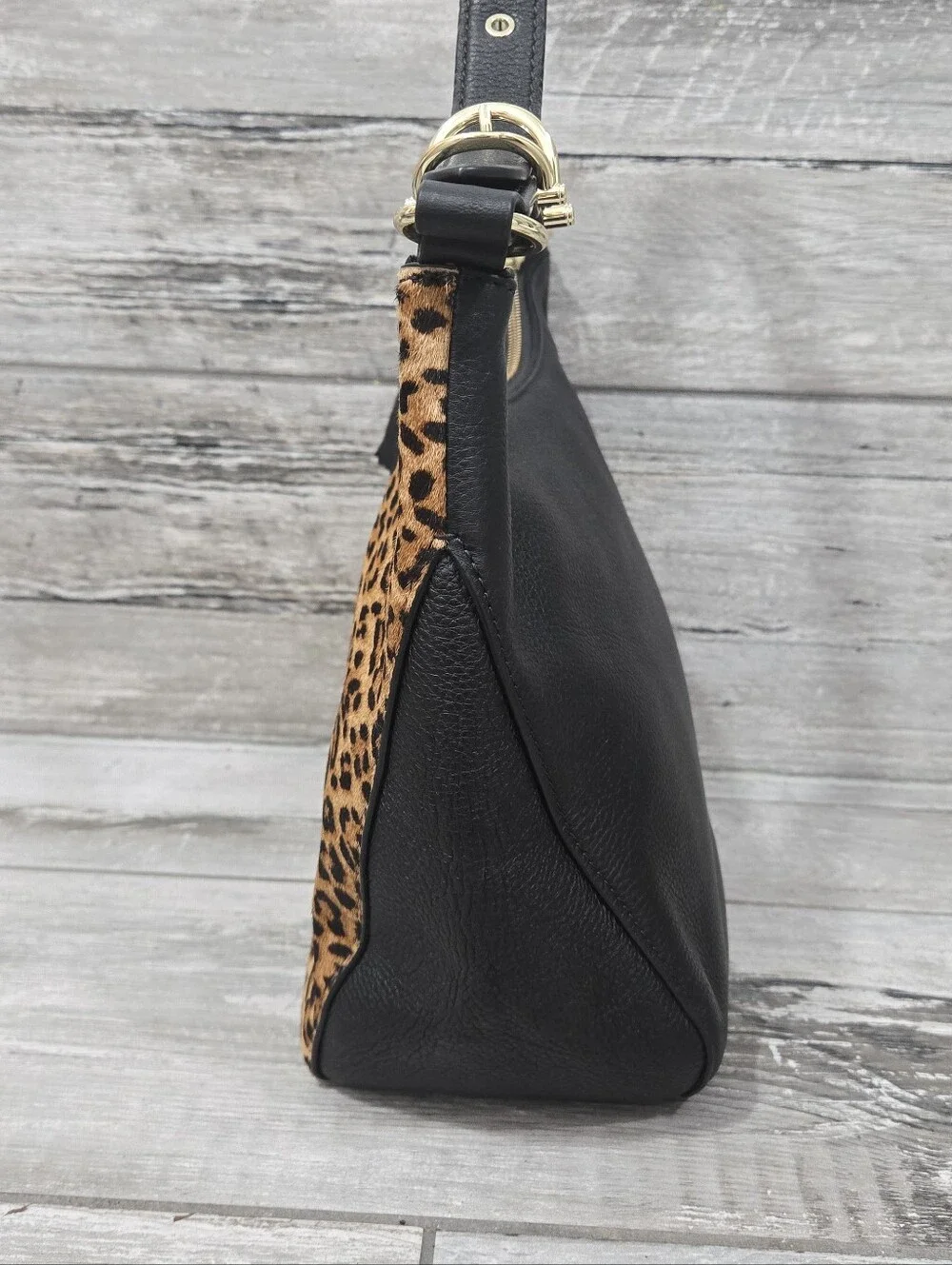 TALBOTS Animal/Leopard Print Calf Hair Pebbled Leather Hobo Style Handbag